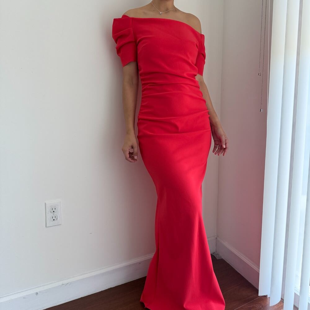 Chiara Boni La Petite Robe Dress 6/8 Red Off Shoulder Gown Maxi Ruched Italy